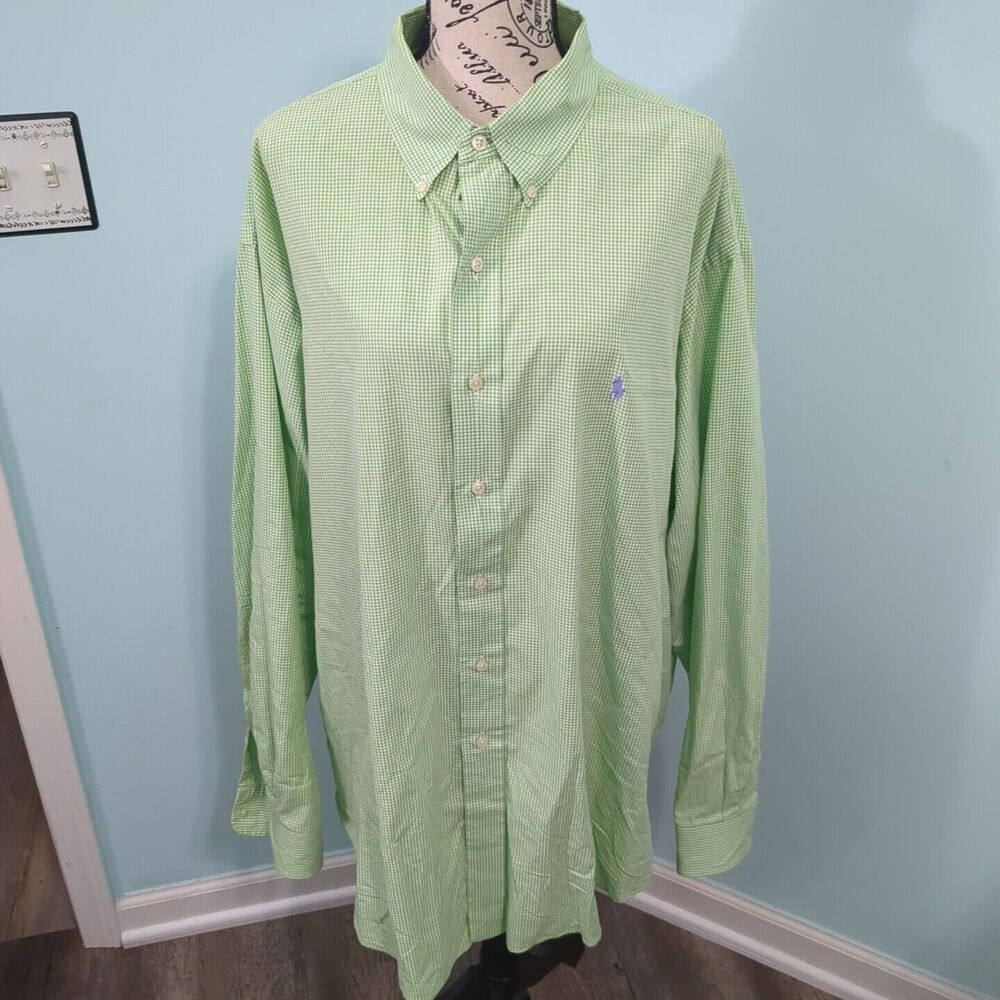 Ralph Lauren Men's Green and White plaid BLAKE TWO-PL Button Down Shirt Size XXL